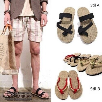 Sandale casual pentru bărbați, cu partea superioară din cânepă, talpă EVA, toc plat, slip-on