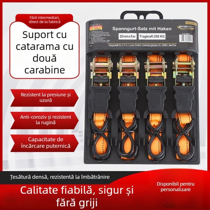 Set de 4 curele de fixare cu mecanism ratchet, capacitate 800 kg, Marcă: Tensioner