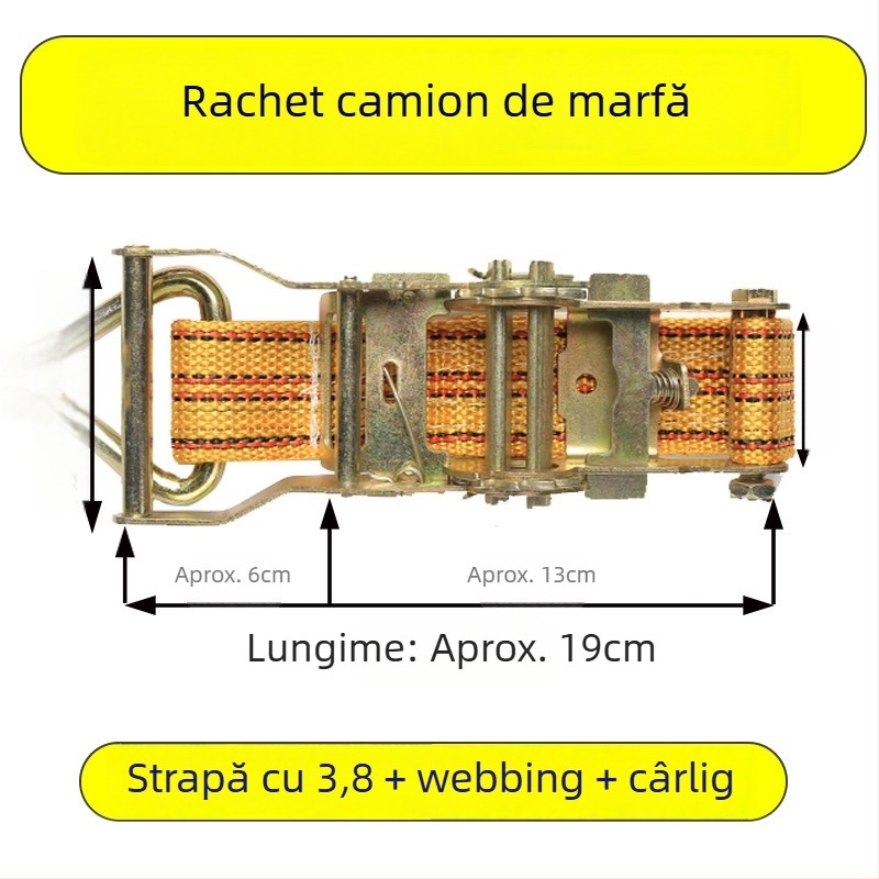 Întinzător pentru chingi de încărcare, cu mecanism ratchet, lărgit și îngroșat