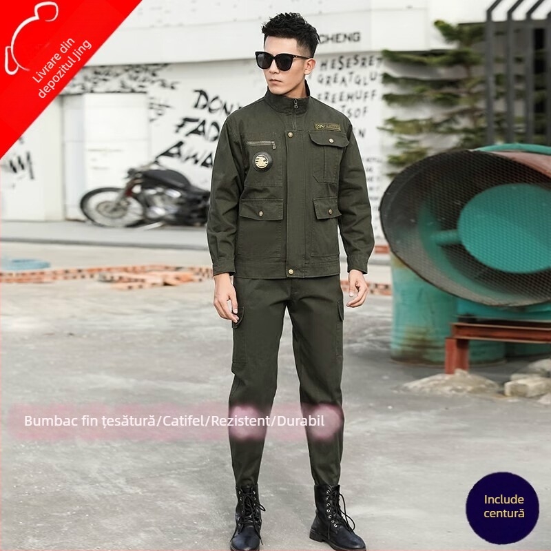 Geacă de lucru pentru bărbați, vară, ușoară — protecție împotriva prafului, rezistentă la uzură, model camuflaj; material principal 100% bumbac; țesătură fină bumbac-poliester; căptușeală Dyka