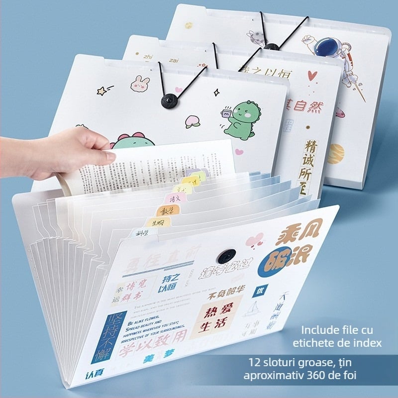 Dosar acordeon A4, 5 compartimente, din plastic, organizator de documente