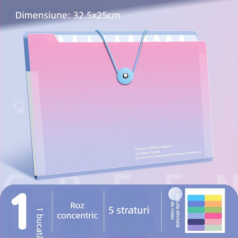 Dosar acordeon A4, 5 compartimente, din plastic, organizator de documente