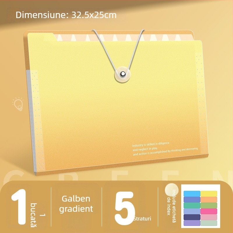 Dosar acordeon A4, 5 compartimente, din plastic, organizator de documente