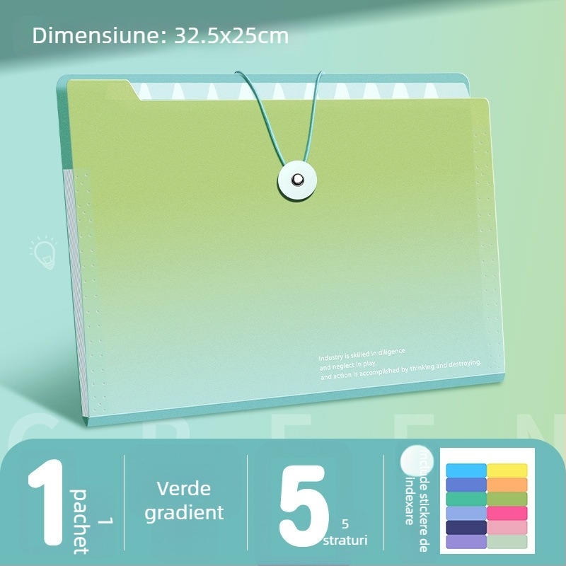 Dosar acordeon A4, 5 compartimente, din plastic, organizator de documente