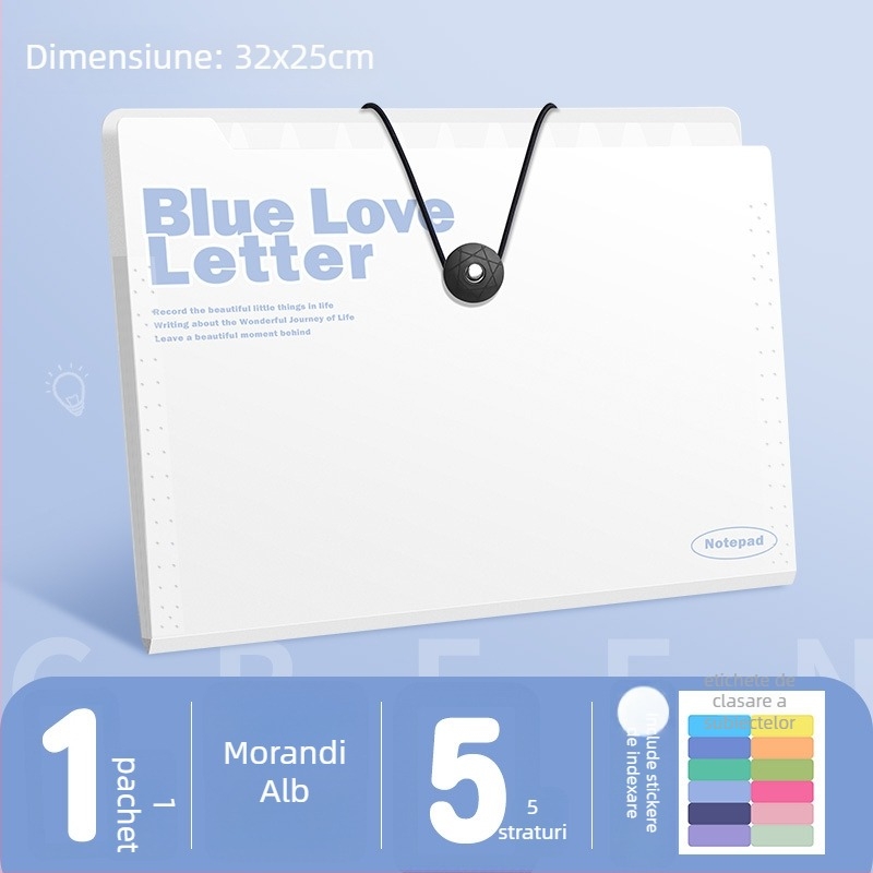 Dosar acordeon A4, 5 compartimente, din plastic, organizator de documente