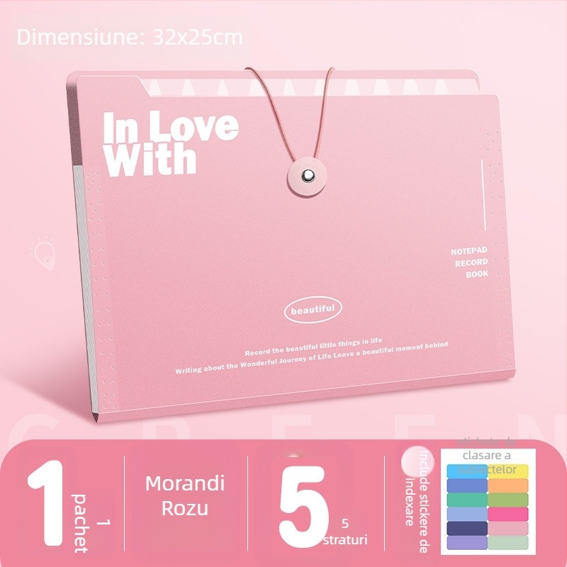 Dosar acordeon A4, 5 compartimente, din plastic, organizator de documente