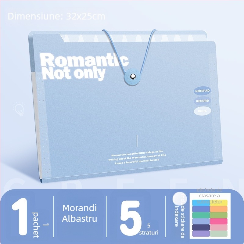 Dosar acordeon A4, 5 compartimente, din plastic, organizator de documente