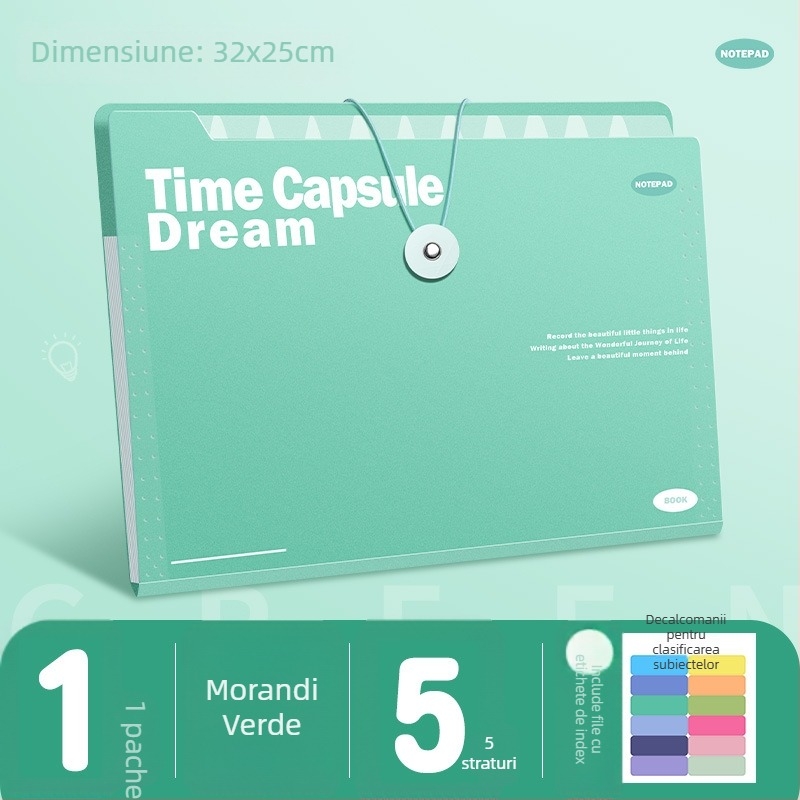 Dosar acordeon A4, 5 compartimente, din plastic, organizator de documente