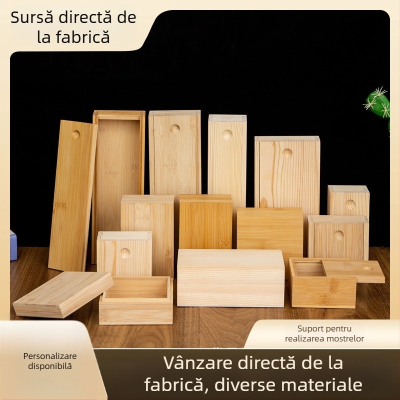 Cutie din lemn pentru depozitare și bijuterii, Model 029, Lemn natural, Finisaj sculptural, Interior personalizat și logo personalizat