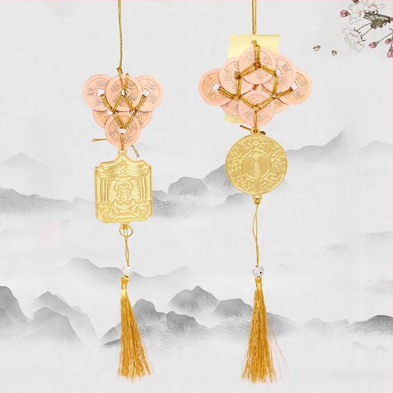 Pandantiv pentru mașină cu Guanyin în stil chinezesc și motiv monedă din cupru; material: aliaj; stil: chinezesc; ambalaj: husă acrilică individual ambalată; categorie: card