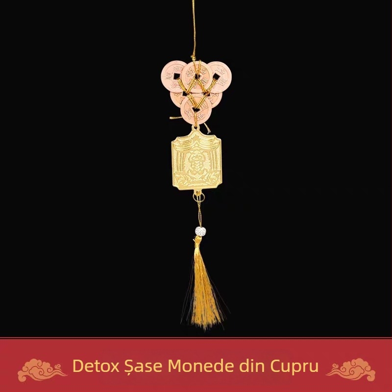 Pandantiv pentru mașină cu Guanyin în stil chinezesc și motiv monedă din cupru; material: aliaj; stil: chinezesc; ambalaj: husă acrilică individual ambalată; categorie: card