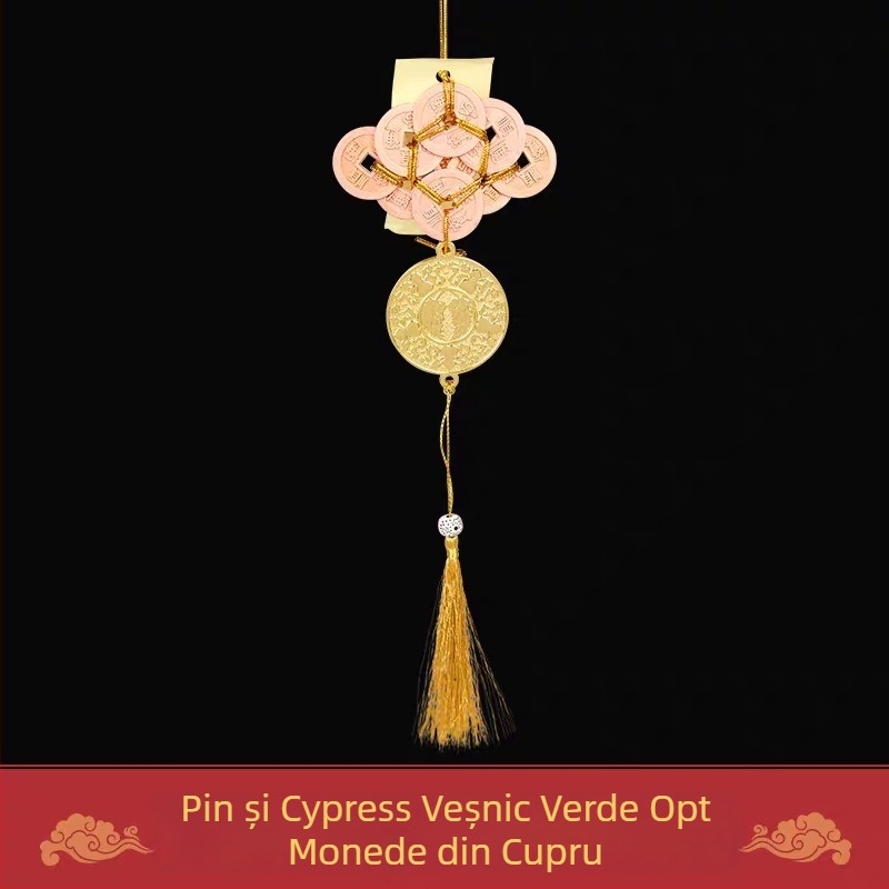 Pandantiv pentru mașină cu Guanyin în stil chinezesc și motiv monedă din cupru; material: aliaj; stil: chinezesc; ambalaj: husă acrilică individual ambalată; categorie: card