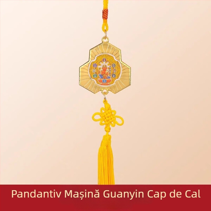 Pandantiv pentru mașină cu Guanyin în stil chinezesc și motiv monedă din cupru; material: aliaj; stil: chinezesc; ambalaj: husă acrilică individual ambalată; categorie: card