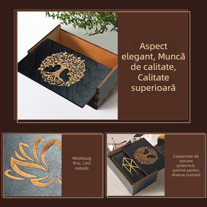 BB01-11 Cutie de tarot din lemn cu lotus și douăsprezece zodii; mecanism glisant-tras, placaj din pal, cutie de ambalaj, material lemnos, personalizare disponibilă.