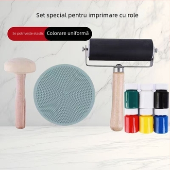 Set de instrumente pentru gravură prin imprimare cu role de cerneală pe bază de ulei și rolă de frecare pentru arta copiilor (capacitate 60 ml, ambalaj unic)