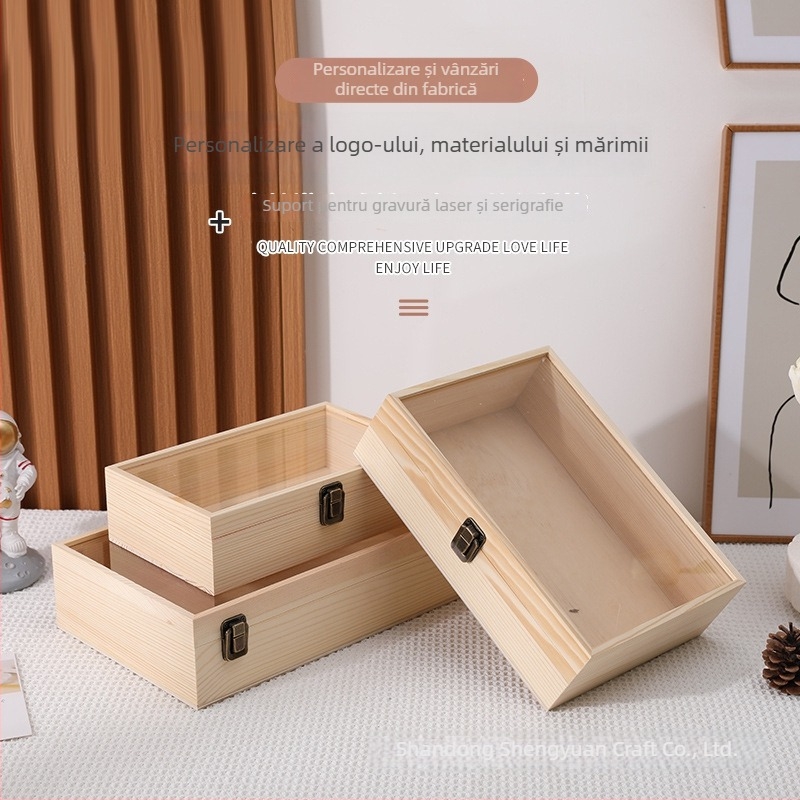 Cutie de cadou din lemn pentru bijuterii și flori păstrate, cu logo imprimat, marcaj anti-contrafacere, model 3-10