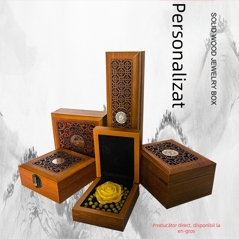 Cutie din lemn pentru bijuterii cu gravură și căptușeală din mătase galbenă, potrivită pentru brățări, mărgele budiste Bodhi și coliere; modelul 99, ambalaj universal, imprimare logo disponibil