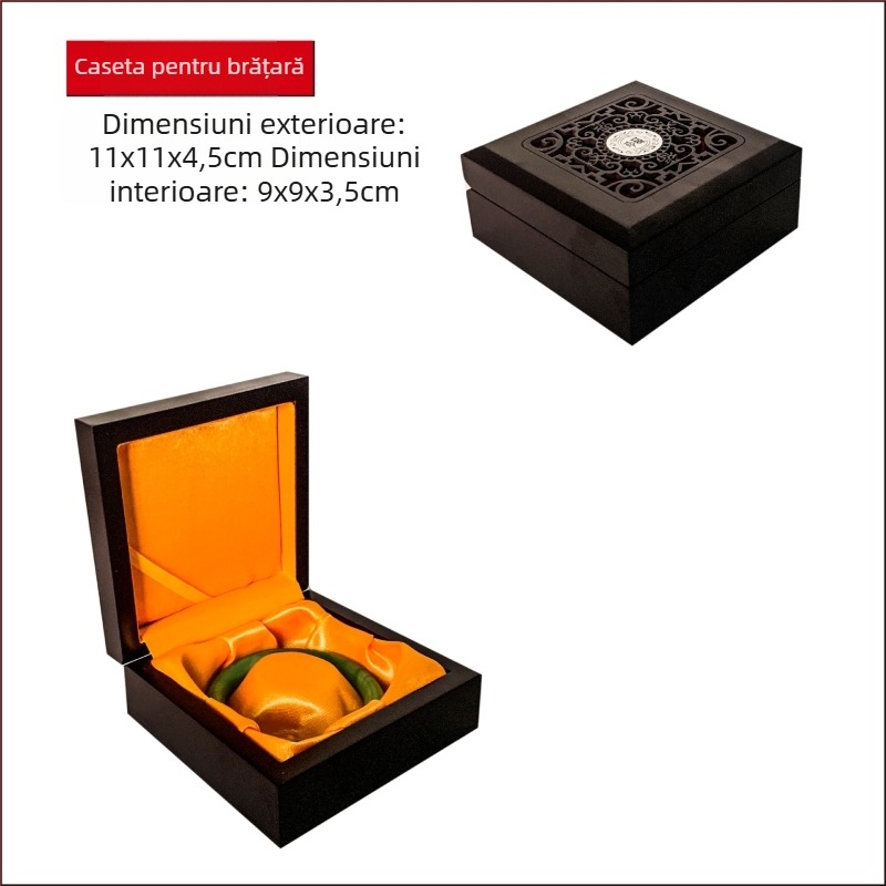 Cutie din lemn pentru bijuterii cu gravură și căptușeală din mătase galbenă, potrivită pentru brățări, mărgele budiste Bodhi și coliere; modelul 99, ambalaj universal, imprimare logo disponibil