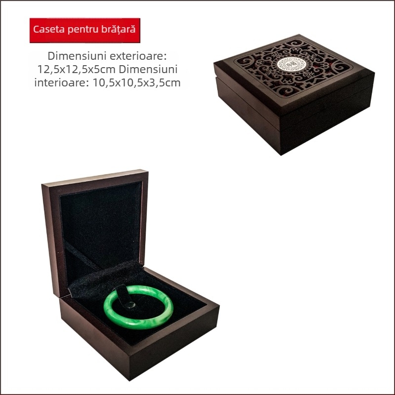 Cutie din lemn pentru bijuterii cu gravură și căptușeală din mătase galbenă, potrivită pentru brățări, mărgele budiste Bodhi și coliere; modelul 99, ambalaj universal, imprimare logo disponibil