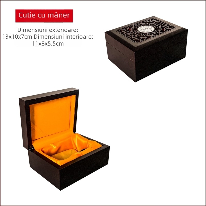 Cutie din lemn pentru bijuterii cu gravură și căptușeală din mătase galbenă, potrivită pentru brățări, mărgele budiste Bodhi și coliere; modelul 99, ambalaj universal, imprimare logo disponibil