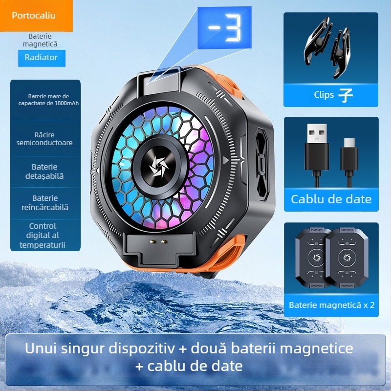 SL53 răcitor pentru telefon cu clips posterior – baterie detașabilă, afișaj digital, răcire cu semiconductori magnetici; 150 g, 10 W, ABS, interfață Type-C