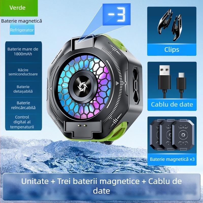 SL53 răcitor pentru telefon cu clips posterior – baterie detașabilă, afișaj digital, răcire cu semiconductori magnetici; 150 g, 10 W, ABS, interfață Type-C