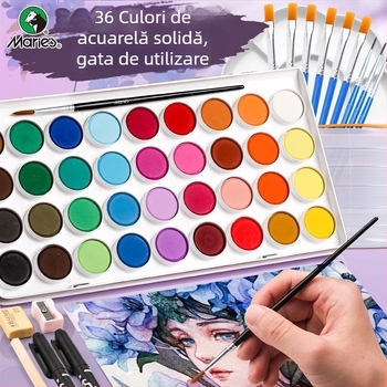 Set de acuarele pentru elevi — Marley/Marie's, material: acuarelă, ambalaj: cutie, destinație: pictură cu acuarele.