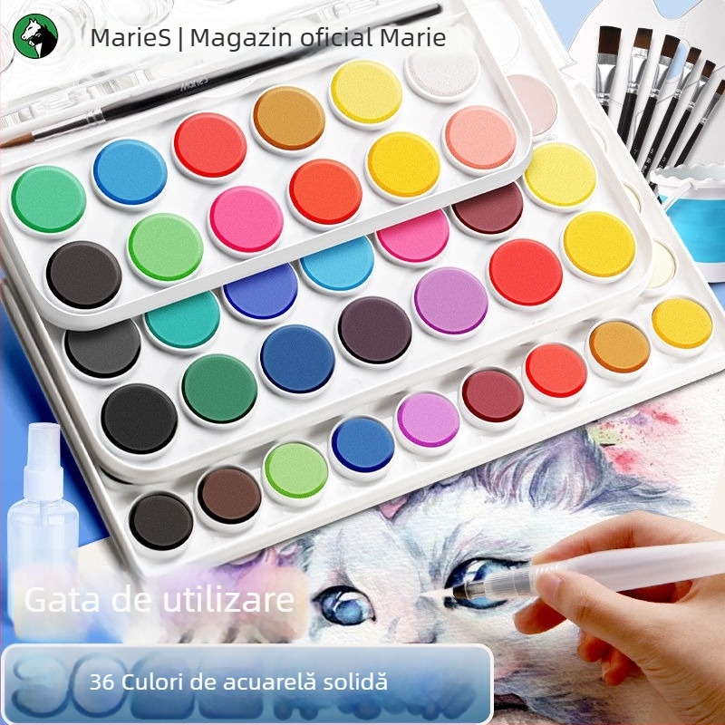 Set de acuarele pentru elevi — Marley/Marie's, material: acuarelă, ambalaj: cutie, destinație: pictură cu acuarele.
