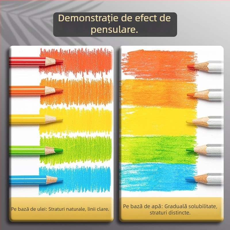 Deli creioane colorate solubile în apă, într-o cutie metalică, pentru elevi