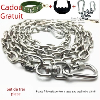 Lanț pentru câine din oțel inoxidabil 304 pentru toate dimensiunile (mare, mediu, mic) – zgardă cu lanț și lesă anti-mușcătură