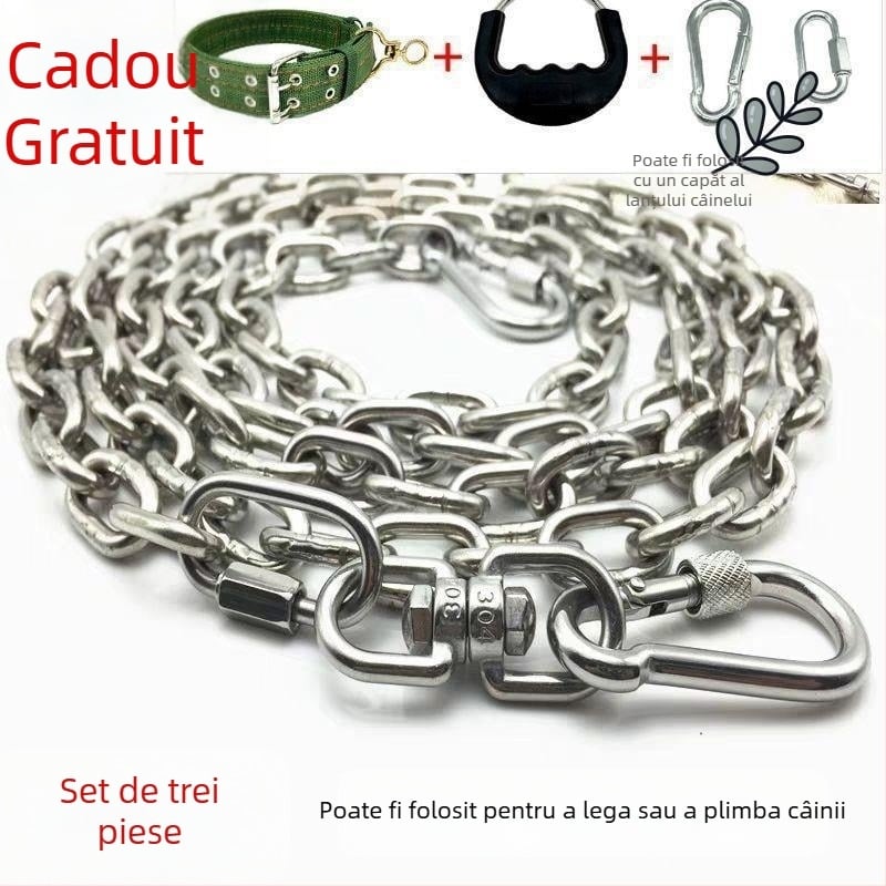 Lanț pentru câine din oțel inoxidabil 304 pentru toate dimensiunile (mare, mediu, mic) – zgardă cu lanț și lesă anti-mușcătură
