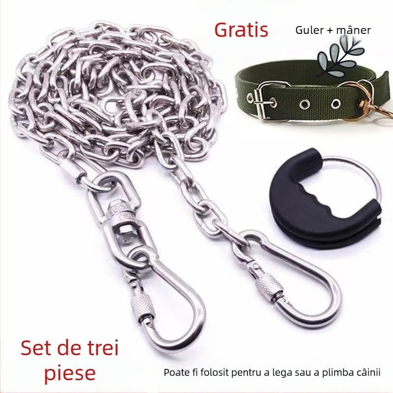 Lanț pentru câine din oțel inoxidabil 304 pentru toate dimensiunile (mare, mediu, mic) – zgardă cu lanț și lesă anti-mușcătură
