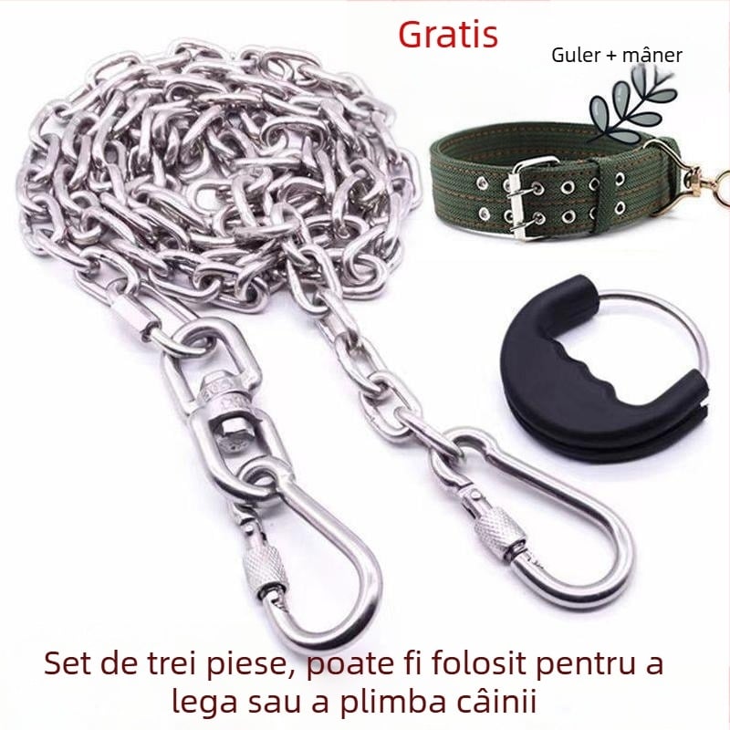 Lanț pentru câine din oțel inoxidabil 304 pentru toate dimensiunile (mare, mediu, mic) – zgardă cu lanț și lesă anti-mușcătură