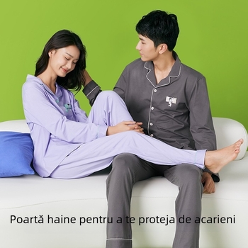 Set de pijamă din bumbac imitativ, cu guler rever, mâneci lungi și pantaloni — greutate medie 141–160 g/m²