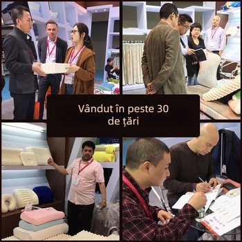 Pernă cervicală cu formă în val, din latex natural, husă tricotată, conținut latex 90%+, potrivită pentru toate anotimpurile și toate grupele de vârstă.