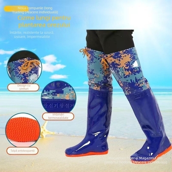 Ghete pentru plantarea orezului, bocanci de teren din cauciuc înalți, fermoar lateral, partea superioară și talpa din cauciuc