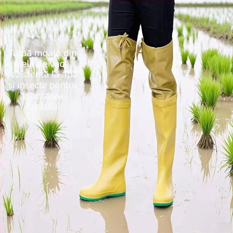 Ghete pentru plantarea orezului, bocanci de teren din cauciuc înalți, fermoar lateral, partea superioară și talpa din cauciuc