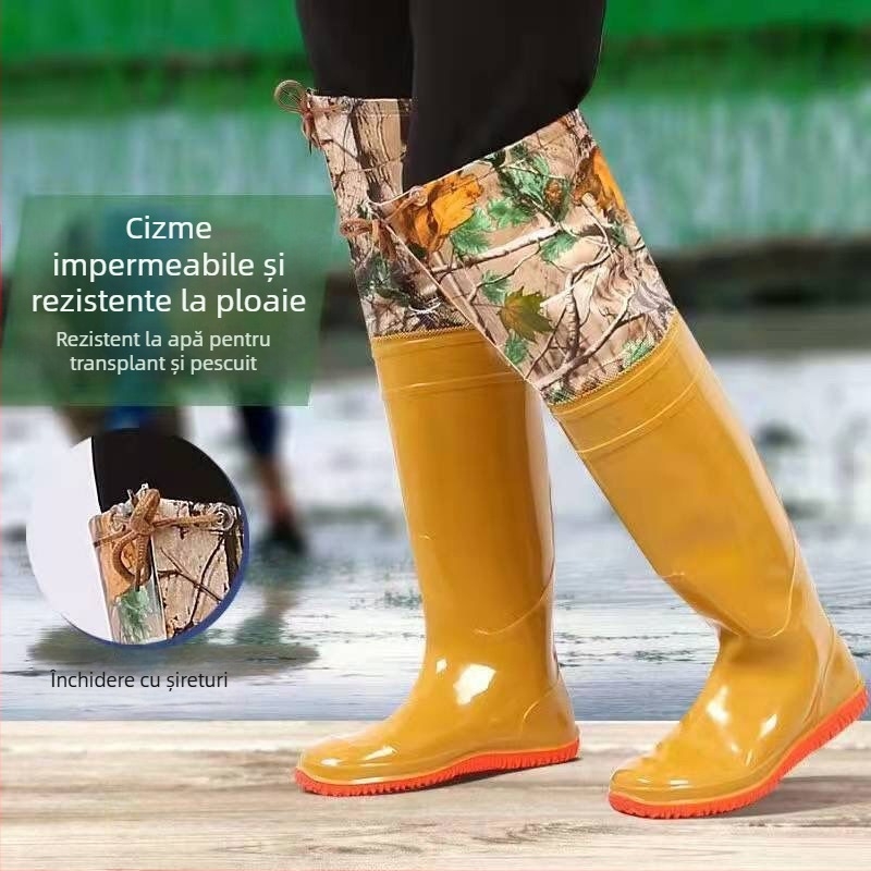 Ghete pentru plantarea orezului, bocanci de teren din cauciuc înalți, fermoar lateral, partea superioară și talpa din cauciuc