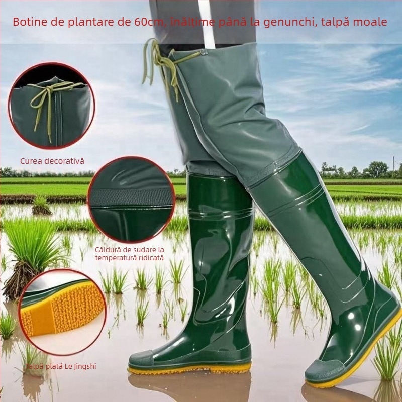 Ghete pentru plantarea orezului, bocanci de teren din cauciuc înalți, fermoar lateral, partea superioară și talpa din cauciuc