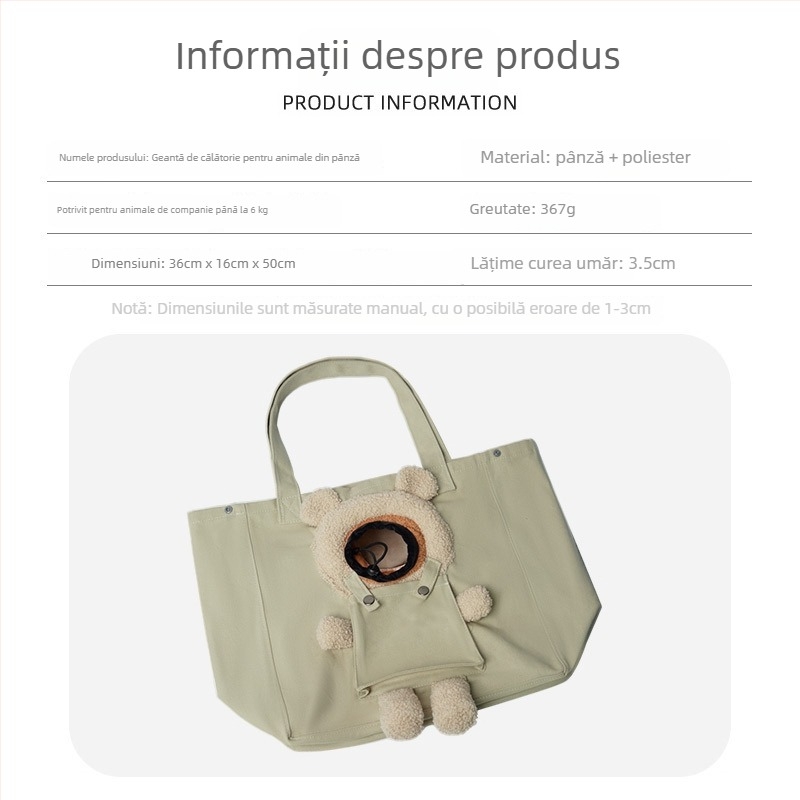 Yi chong Geantă purtătoare pentru pisici cu deschidere superioară - din pânză, capacitate până la 6 kg, model solid