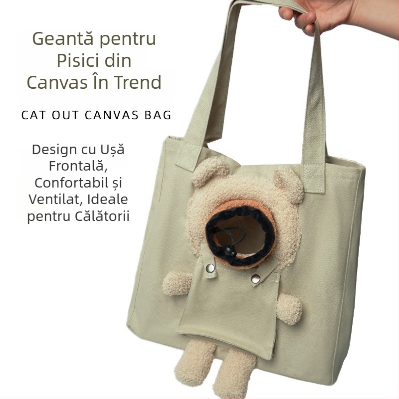 Yi chong Geantă purtătoare pentru pisici cu deschidere superioară - din pânză, capacitate până la 6 kg, model solid