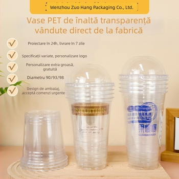 Pahar PET de unică folosință pentru cafea/ceai cu lapte, imprimare offset, personalizabil, imprimare logo disponibil, potrivit pentru ambalaje alimentare