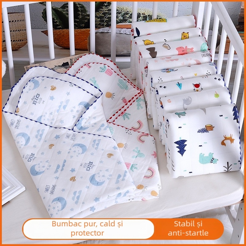 Cuvertură wrap din bumbac pentru bebeluși – moale pentru nou-născuți (0–12 luni), cu modele animale/desene animate, potrivită pentru primăvară, toamnă și iarnă