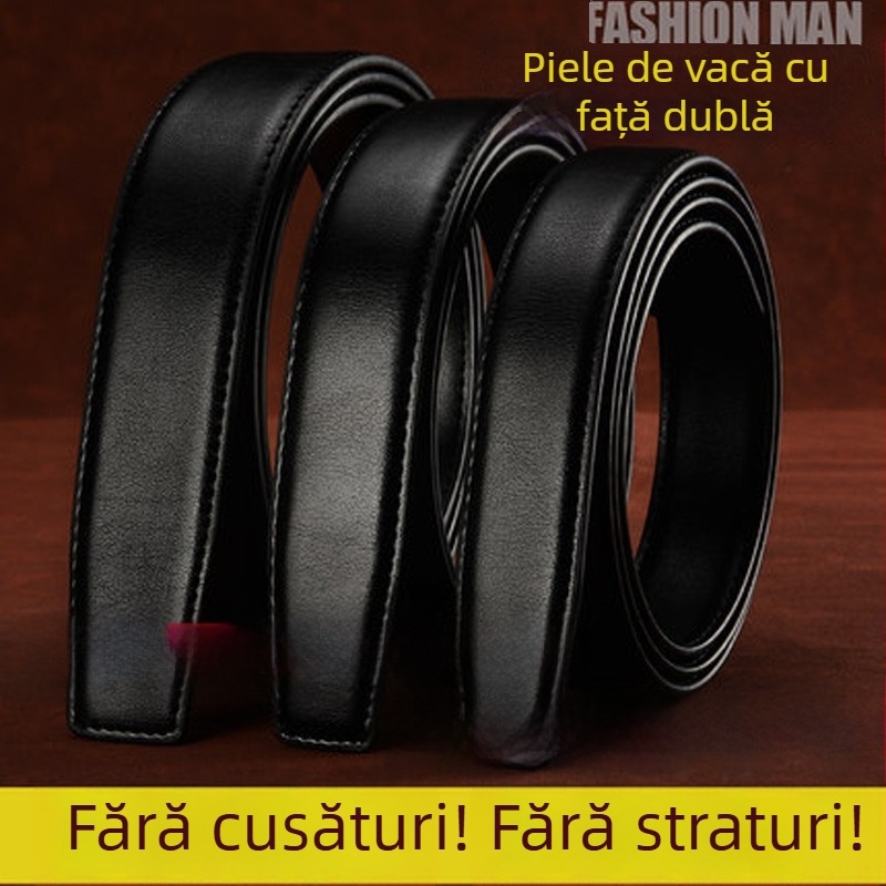 Curea de bărbați din piele naturală, construcție din două straturi de piele de vițel, cataramă din aliaj, închidere cu știft, lățime 2–4 cm