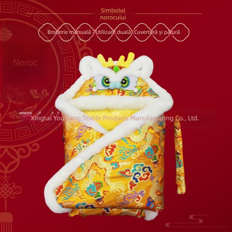 Cuvertură pentru nou-născuți cu pelerină împotriva vântului, exterior poliester, umplutură din bumbac spălat, model animale, potrivită pentru toamnă și iarnă