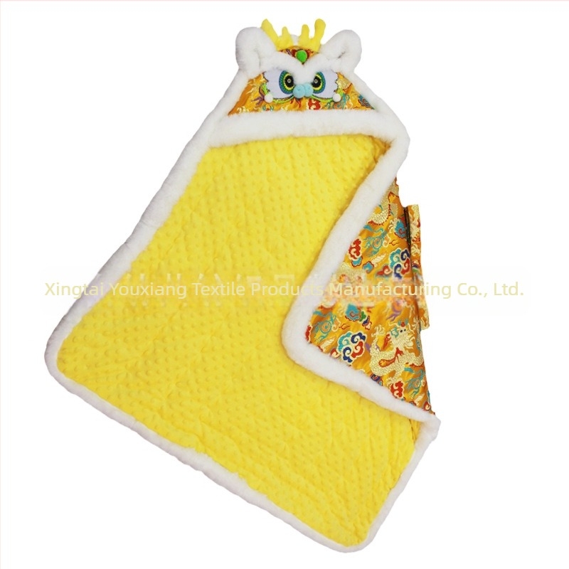 Cuvertură pentru nou-născuți cu pelerină împotriva vântului, exterior poliester, umplutură din bumbac spălat, model animale, potrivită pentru toamnă și iarnă