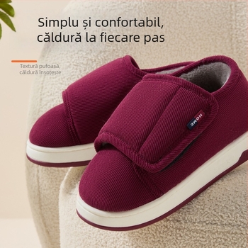 Papuci de interior din bumbac pentru bărbați, talpă antiderapantă TPR, partea superioară textil, închidere Velcro — Toamna 2025