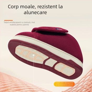 Papuci de interior din bumbac pentru bărbați, talpă antiderapantă TPR, partea superioară textil, închidere Velcro — Toamna 2025