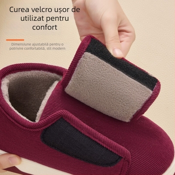 Papuci de interior din bumbac pentru bărbați, talpă antiderapantă TPR, partea superioară textil, închidere Velcro — Toamna 2025