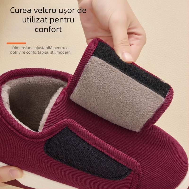 Papuci de interior din bumbac pentru bărbați, talpă antiderapantă TPR, partea superioară textil, închidere Velcro — Toamna 2025